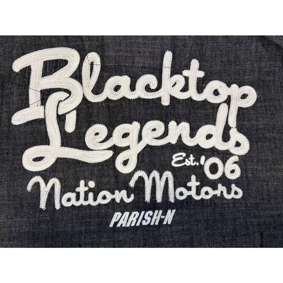 Blacktop Legends Parish Nation Men’s Black Denim Button Up Shirt Patches…​​ - Picture 8 of 13